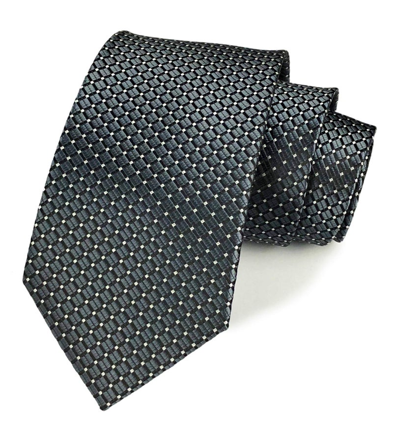 Elfeves Men's Big Boys Dark Grey Silk Plain Cravat Ties Solid Extra Long Necktie Best Xmas Gift - Image 1